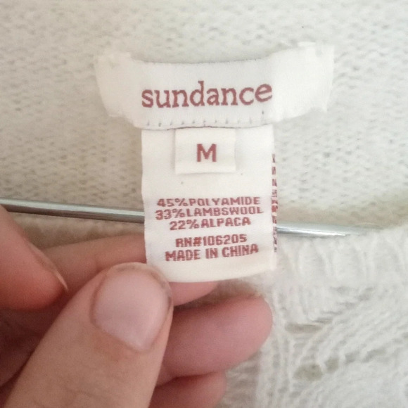 Sundance Chunky Cable Open Knit Lambswool Alpaca Blend Cream Sweater Size Medium - Picture 6 of 6